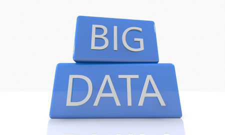 3d render blue box with text Big Data on it on white background with reflectionの写真素材