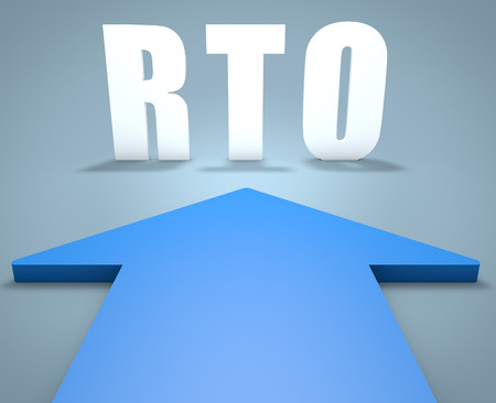 RTO - Recovery Time Objective - 3d render concept of blue arrow pointing to text.の写真素材