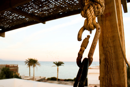Old  carbine, sea and palm tree