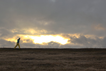 Girl walking in clothing colors of Ukrainian pennantの写真素材