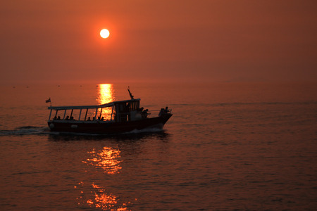 Sailing ship in the Adriatic Sea in sun lightsの写真素材