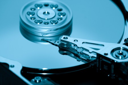 Macro shot of opened hard disk.