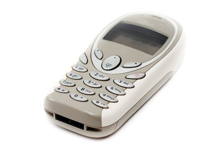 Gray mobile phone isolated on white.の写真素材