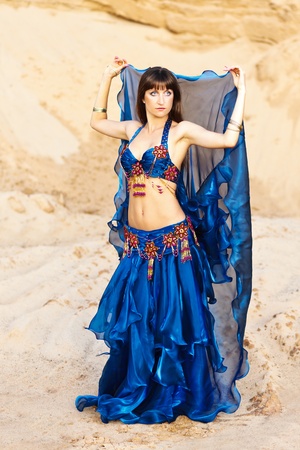 Belly dancer in blue lingerie.の写真素材