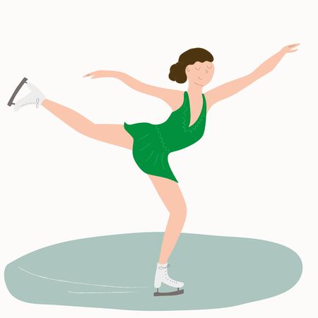 Vector illustration, a girl in green dress dancing on ice. Figure skating concept illustration concept for posters, cards, logos and other designsのイラスト素材