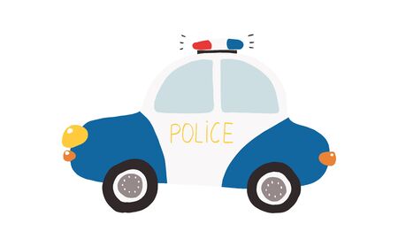 Colorful illustration, kids toy police car. Vector illustration for prints, cards, posters, decorations and other child designsのイラスト素材