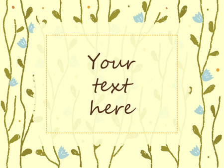 Beautiful vector frame with butterflies and flowers. Rectangular vintage border with place for your text. Hand drawn elements for invitations, greeting cards, certificates, vouchersのイラスト素材