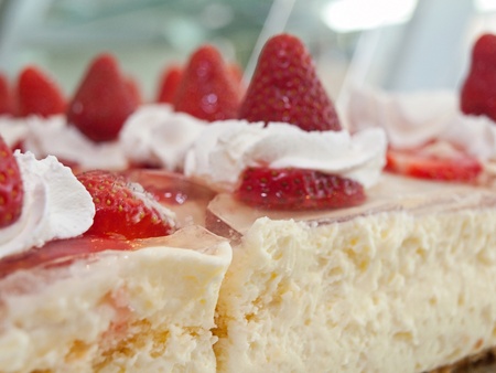 Delicious strawberry cake close upの写真素材
