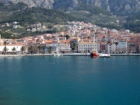View at Makarska city and port from the seaのeditorial素材