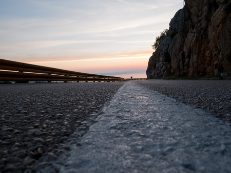 Mountain road over the sea on mountain Biokovo in Crroatia close upの写真素材
