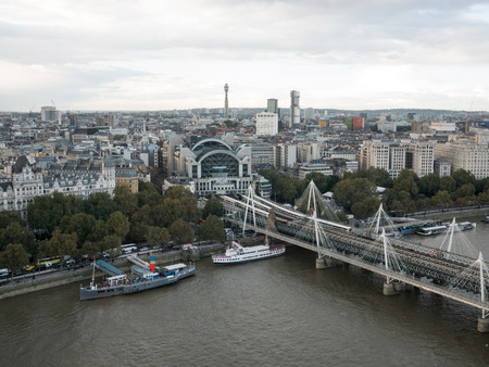 Hungerford bridge and London city aerial viewの写真素材