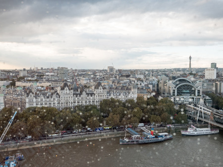 Rainy cityscape aerial view to London over Thames riverの写真素材
