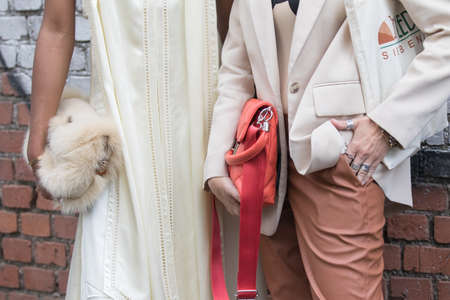 September 21, 2021: models are wearing stylish handbagsのeditorial素材