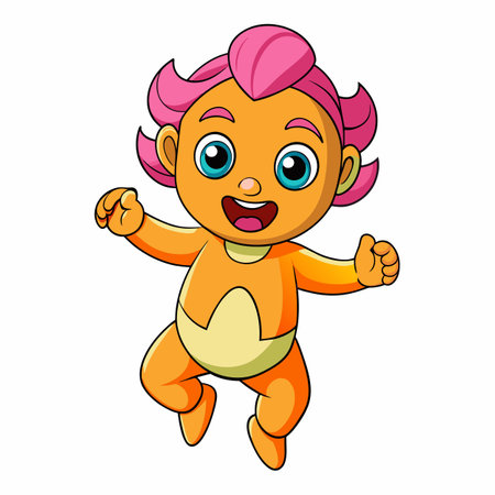 Cute cartoon baby girl running. Vector illustration isolated on white background.のイラスト素材