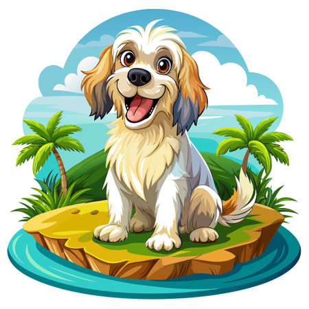 Clumber Spaniel dog fabulous smiles island vector. AI generated image. Clipart cartoon design iconのイラスト素材