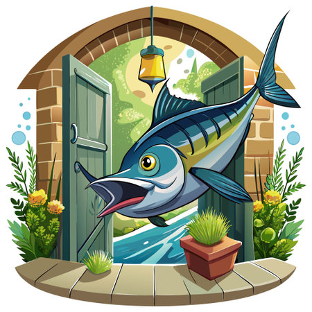 Cobia Fish inadequate goes room vector. AI generated image. Clipart cartoon design iconのイラスト素材