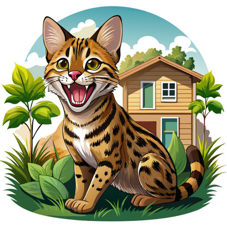 Common Genet lynx timid laughs house vector. AI generated image. Clipart cartoon design iconのイラスト素材
