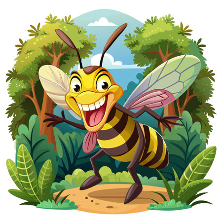 Common Wasp bee beneficent laughs forest vector. AI generated image. Clipart cartoon design iconのイラスト素材