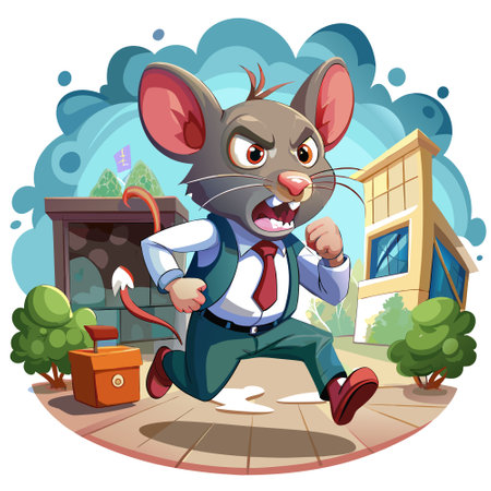 Cotton Rat mouse angry runs school vector. AI generated image. Clipart cartoon design iconのイラスト素材