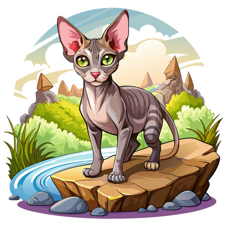 Cornish Rex cat lively stay bank vector. AI generated image. Clipart cartoon design iconのイラスト素材