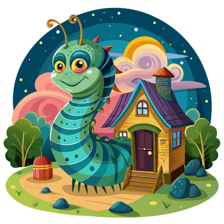 Cosmic Caterpillar pleasant looks house vector. AI generated image. Clipart cartoon design iconのイラスト素材
