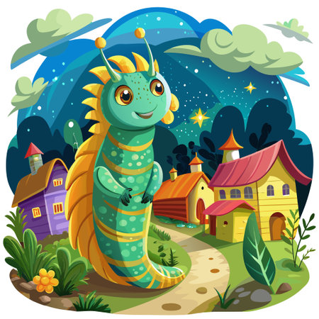 Cosmic Caterpillar repulsive stands village vector. AI generated image. Clipart cartoon design iconのイラスト素材