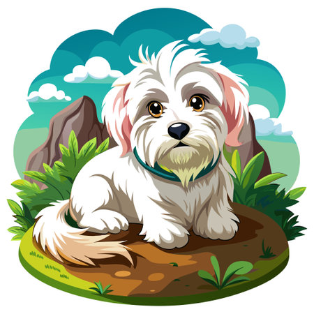Croatian Sheepdog dog harsh stay island vector. AI generated image. Clipart cartoon design iconのイラスト素材