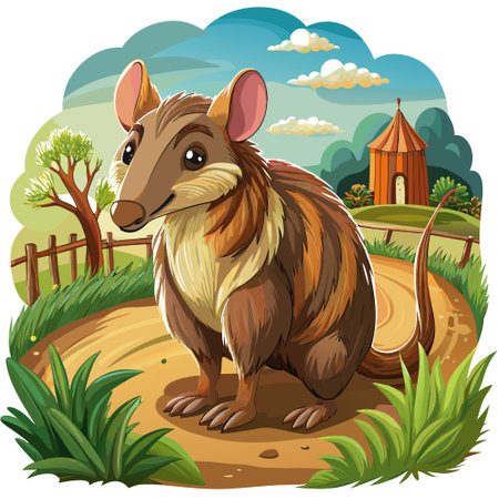 Cuban Solenodon rodent brave stands farm vector. AI generated image. Clipart cartoon design iconのイラスト素材