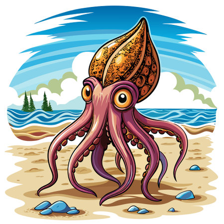 Cuttlefish octopus stupid stands street vector. AI generated image. Clipart cartoon design iconのイラスト素材