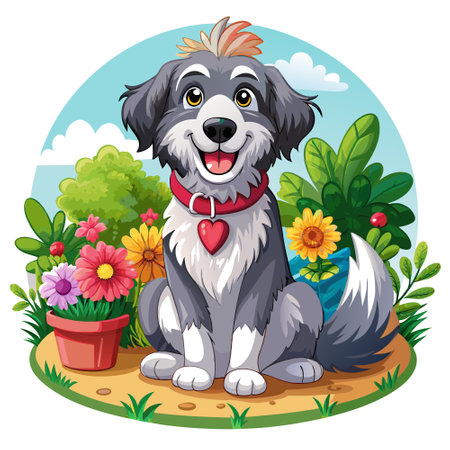 Dalmadoodle dog creative smiles garden vector. AI generated image. Clipart cartoon design iconのイラスト素材