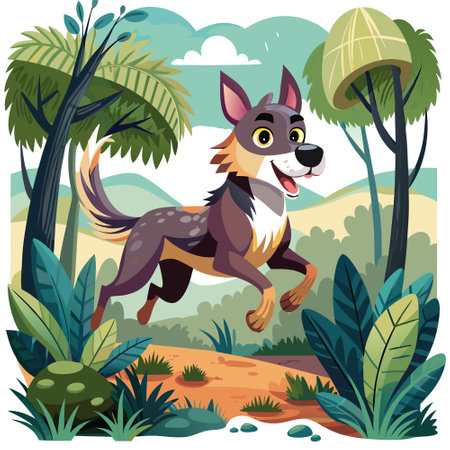 Daniff dog oppressed runs forest vector. AI generated image. Clipart cartoon design iconのイラスト素材