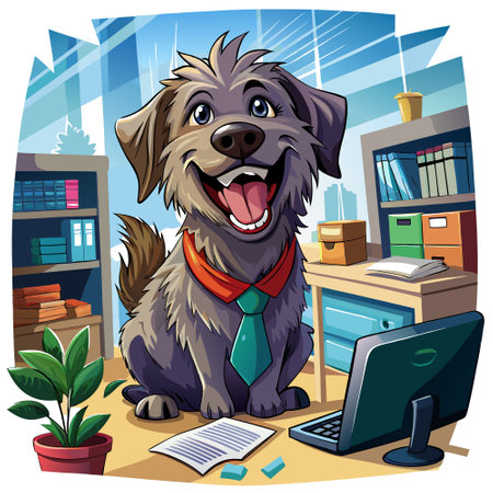 Dalmadoodle dog lovingly laughs office vector. AI generated image. Clipart cartoon design iconのイラスト素材