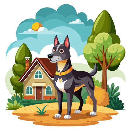 Daniff dog pleasant stands house vector. AI generated image. Clipart cartoon design iconのイラスト素材
