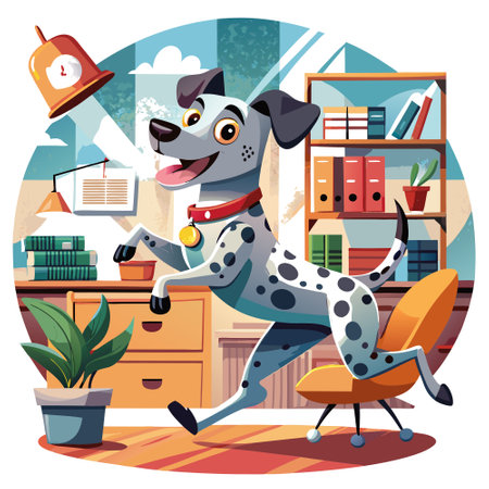 Dalmatian dog happy runs office vector. AI generated image. Clipart cartoon design iconのイラスト素材
