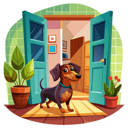 Dachshund dog brave goes room vector. AI generated image. Clipart cartoon design iconのイラスト素材