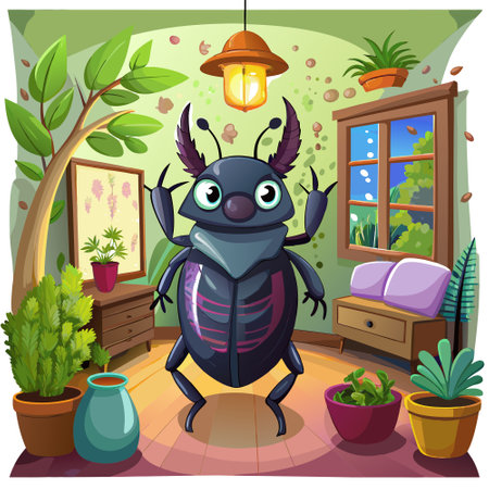 Darkling Beetle bug amiable stay room vector. AI generated image. Clipart cartoon design iconのイラスト素材