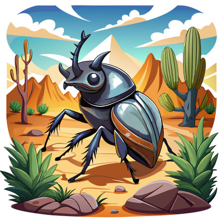 Darkling Beetle bug belittled lies desert vector. AI generated image. Clipart cartoon design icon