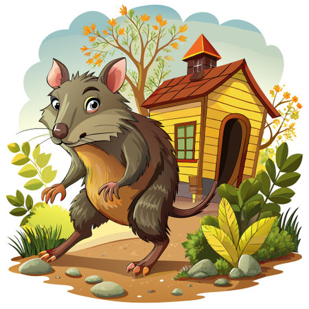 Dassie Rat mouse dumbfounded walks house vector. AI generated image. Clipart cartoon design iconのイラスト素材