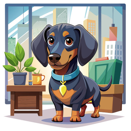 Dapple Dachshund dog sullen lies ocean vector. AI generated image. Clipart cartoon design iconのイラスト素材
