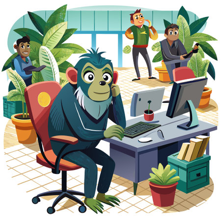 De Brazzas Monkey ignored runs office vector. AI generated image. Clipart cartoon design iconのイラスト素材