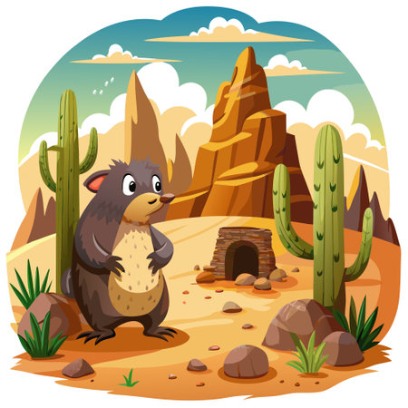 De Winton Mole isolated goes desert vector. AI generated image. Clipart cartoon design iconのイラスト素材