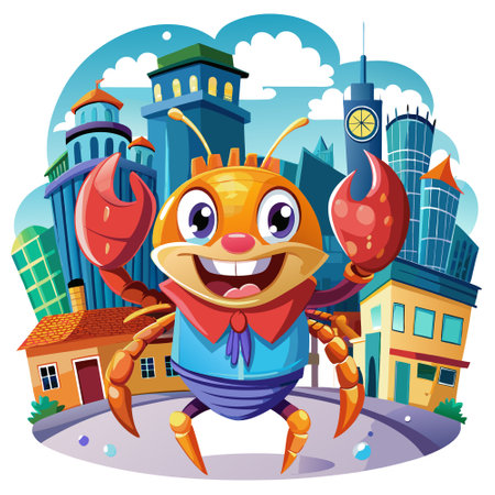 Decorator Crab satisfied smiles city vector. AI generated image. Clipart cartoon design iconのイラスト素材