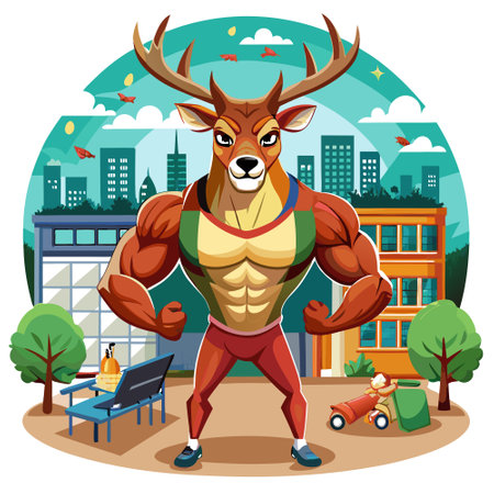Deer strong looks school vector. AI generated image. Clipart cartoon design iconのイラスト素材