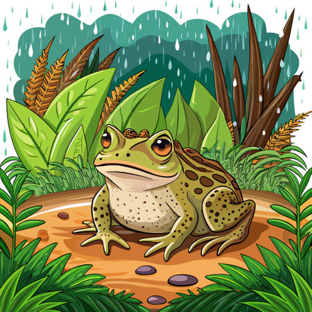 Desert Rain Frog annoyed rests jungle vector. AI generated image. Clipart cartoon design iconのイラスト素材