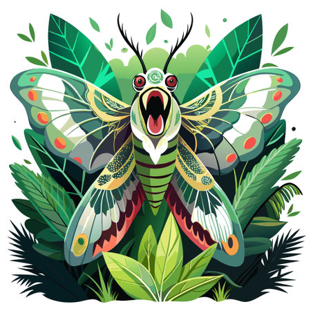 Diamondback Moth powerful screams jungle vector. AI generated image. Clipart cartoon design iconのイラスト素材