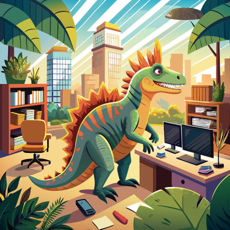 Dimetrodon dinosaur abandoned laughs lake vector. AI generated image. Clipart cartoon design iconのイラスト素材