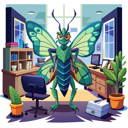 Diamondback Moth puzzled stands office vector. AI generated image. Clipart cartoon design iconのイラスト素材