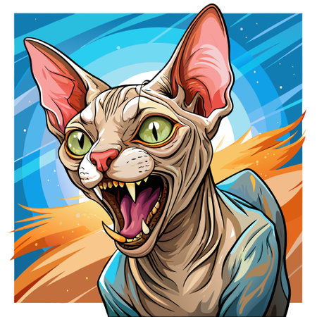 Devon Rex cat indignant laughs house vector. AI generated image. Clipart cartoon design iconのイラスト素材
