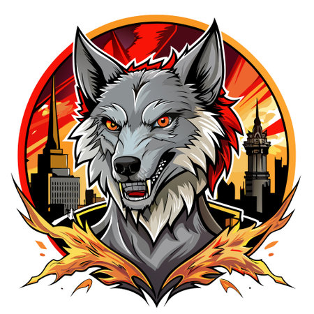 Dire Wolf hopeless stay city vector. AI generated image. Clipart cartoon design iconのイラスト素材