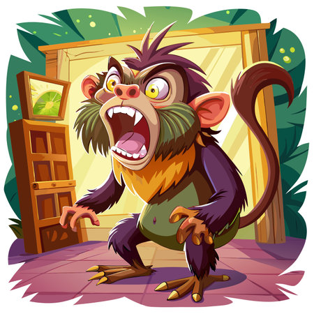 Douc monkey delightful sits school vector. AI generated image. Clipart cartoon design iconのイラスト素材